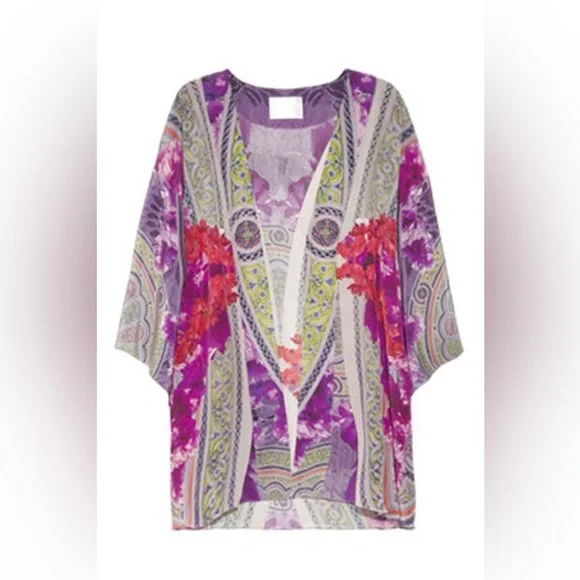 NWT Athena Procopiou Silk Garden Kimono Boho Luxe Floral Resort Cover Up OS - Picture 4 of 8